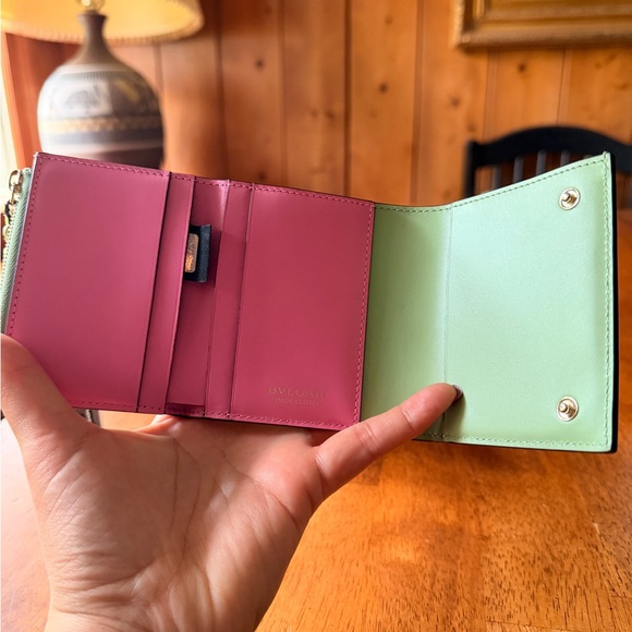 Bulgari Serpenti Forever Compact Wallet Green Pink w/ Box Authentic - Picture 5 of 7
